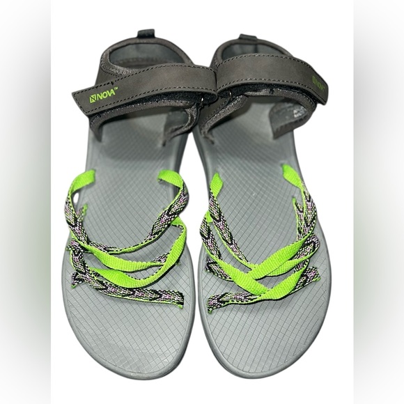 Nova Utopia Womens Casual Summer Sling back Sandals Gray Lime Green Beach Sz 8.5 - Picture 1 of 6
